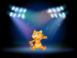 A stage with a playful cat