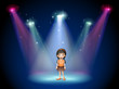 A smiling girl standing on the stage with spotlights