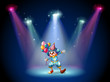 A clown at the center of the stage