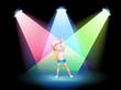 A girl exercising on the stage with spotlights