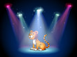 Vector: A tiger sitting on the stage with spotlights A tiger sitting on the stage with spotlights
