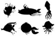 Silhouettes of sea creatures