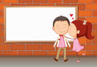 Lovers in front of an empty wooden board