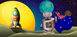 A rocket and a robot with the flag of Australia