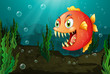 A piranha under the sea with seaweeds