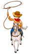 A boy riding a horse with a hat and a rope