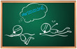 A blackboard with a sketch of two people swimming