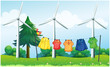 A hilltop with hanging clothes and windmills