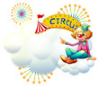 A clown near the yellow circus signage