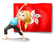 The flag of Hongkong at the back of a young girl