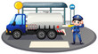 Vector: A policeman with a vehicle at the road A policeman with a vehicle at the road
