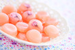 Homemade sweets with cherry blossom (Sakura), selective focus