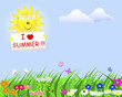 A smiling sun with a placard "I love summer".