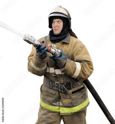 Photo: Firefighter working with fog nozzle Firefighter working with fog nozzle