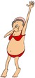 Chubby woman jumping into water