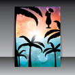 illustration of sunset view in beach with palm tree