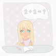 Illustration of a young girl sat at her desk writing in a book