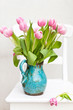 canvas print picture - Tulips in blue vase