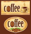 Vector: golden coffe with cup and beans golden coffe with cup and beans
