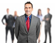 Businessman in front of his team