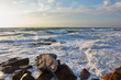 Foto: Storm waves crash against the breakwater embankment Storm waves crash against the breakwater embankment