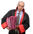Senior adult judge carrying stack of files isolated