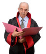 Senior judge reading indictment isolated on white background