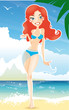 pretty redhead woman on the summer beach