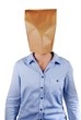 a person with paper bag head