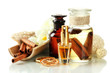 Bottles with ingredients for the perfume, isolated on white