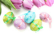 Bright Easter Eggs And Tulips,...