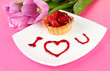 Sweet cake with strawberry and sauce
