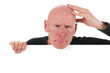 Bald man with white board