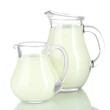 Two jugs of milk isolated on white