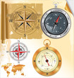 Vektor: Compass rose and glossy compass, set Compass rose and glossy compass, set