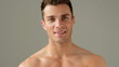 Close up Portrait of Caucasian Male Model Posing on Gray