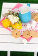 Beautiful composition of milk and cookies