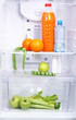 Open refrigerator with diet food