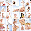 Photo: Sport, massaging, fitness and healthy eating collage Sport, massaging, fitness and healthy eating collage