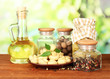 Composition of delicious marinated mushrooms, oil and spices