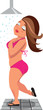 illustration of a nice girl taking a shower