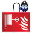 Comical fire hose reel sign