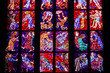 Stained glass windows of St. Vitus in Prague, Czech Republic.