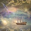 Sailing ship sails through the stars