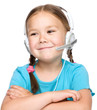 Young girl is working as an operator at helpline