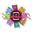 Greeting card with funny cartoon animals. Vector illustration.