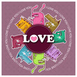 Greeting card with funny cartoon animals. Vector illustration.