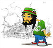 Rasta character on a city-background. Vector illustration.