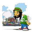 Rasta character on a city-background. Vector illustration.