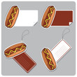 Vector set of tags and stickers with hot dog.